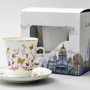 Чашка с блюдцем в подарочной коробке Петербург Розовые веточки 1/2 Майская