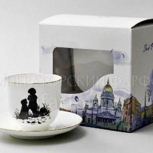 Чашка с блюдцем в подарочной коробке Петербург Силуэты. Друзья 1/2 Ландыш