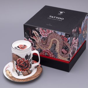 Бокал с блюдцем и крышкой Tattoo SERPENTA (Татуировка Змея) (Татуировка Змея)