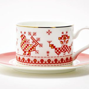 Чашка с блюдцем чайная 270мл Премиум Петушки-гребешки