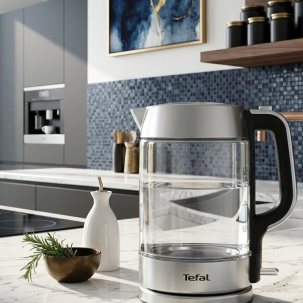 Чайник электрический Tefal Glass Kettle KI770D30 стеклянный, 1,7 л, с подсветкой, индикатором уровня воды, 2200 Вт, серебристый
