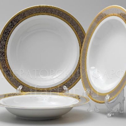 Набор тарелок столовый «Широкий кант платина золото» 6/6