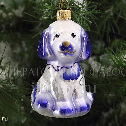 Елочная игрушка Щенок Соло кобальт