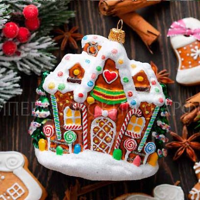 Елочная игрушка Пряничный домик с ёлками
