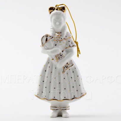 Елочная игрушка Девочка со щелкунчиком Девочка со щелкунчиком рельефная белая с позолотой