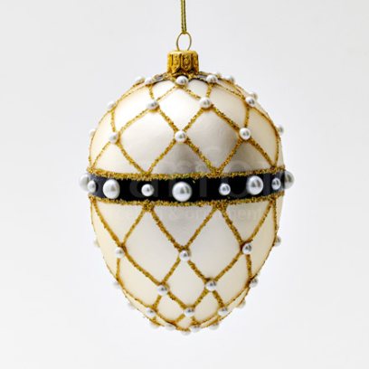 Елочная игрушка Яйцо Фаберже Сетка жемчуг серебро