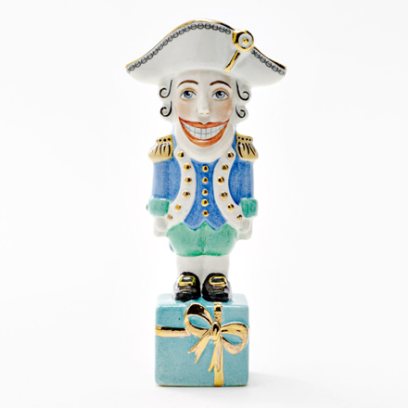 Елочная игрушка Щелкунчик на подарке бирюзовый