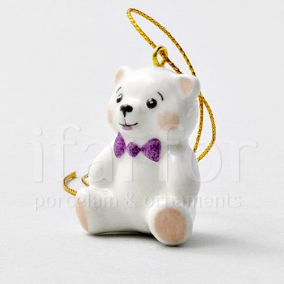 Елочная игрушка «Мишка-малыш с фиолетовым бантом»