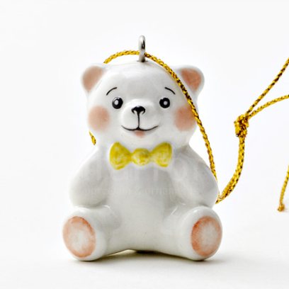 Елочная игрушка «Мишка-малыш с желтым бантом»