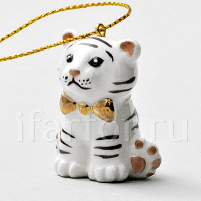 Елочная игрушка «Тигренок с бантиком»