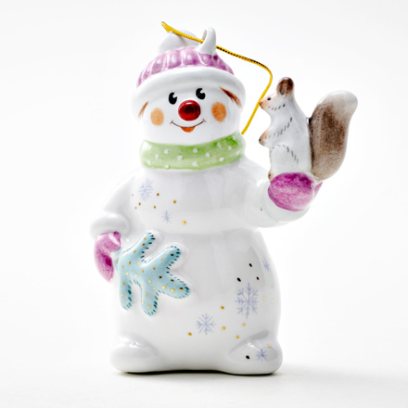 Елочная игрушка «Снеговик с белкой»