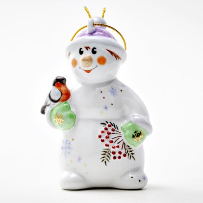Елочная игрушка «Снеговик с рябинкой»