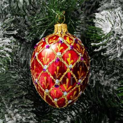 Елочная игрушка Яйцо Фаберже Сетка рубин красный