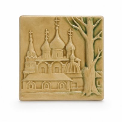 Плакетка настенная «Церковь Спаса на городу» Майолика. 140 x 140 мм.