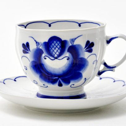Чашка с блюдцем чайная «Гжель роза»