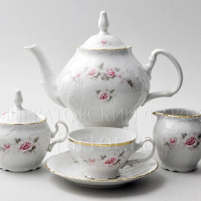 Сервиз чайный «Бернадотт Серая роза золото» 6/17