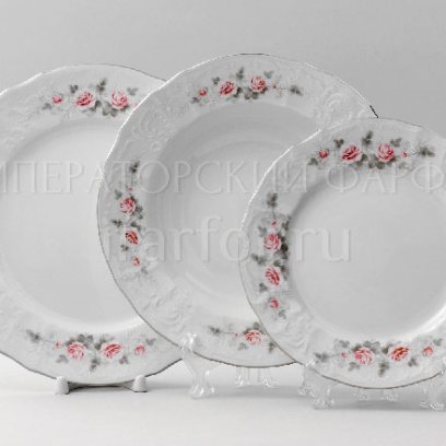 Набор тарелок столовый «Бернадотт Серая роза платина» 6/18