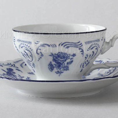 Чашка с блюдцем чайная «Бернадотт Синие розы» 1/2