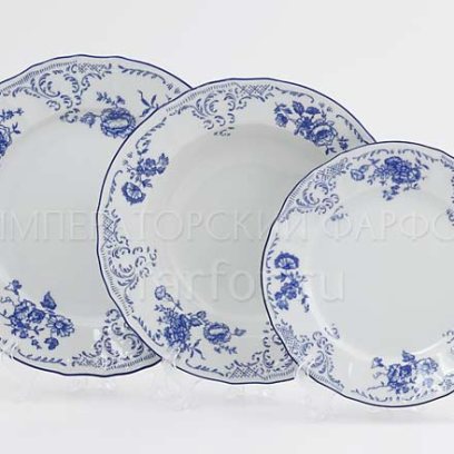 Набор тарелок столовый «Бернадотт Синие розы» 6/18