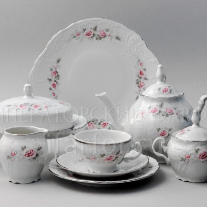 Сервиз чайный «Бернадотт Серая роза платина» 12/43