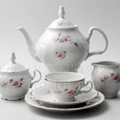 Сервиз чайный «Бернадотт Серая роза платина» 6/23