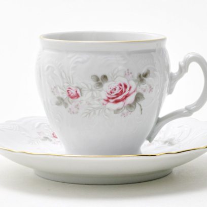 Чашка с блюдцем чайная «Бернадотт Серая роза золото» 1/2