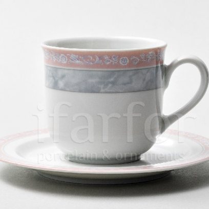 Чашка с блюдцем чайная «Серый мрамор с розовым кантом»