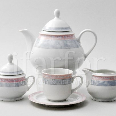 Сервиз чайный «Серый мрамор с розовым кантом» 6/17