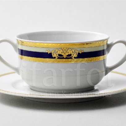 Чашка с блюдцем бульонная Кобальтовая лента 1/2 Яна
