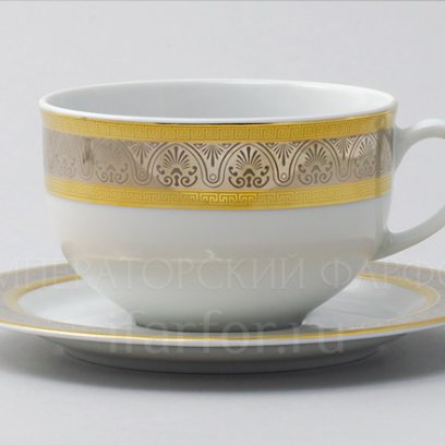 Чашка с блюдцем чайная «Широкий кант платина золото» 1/2