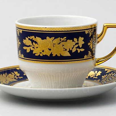 Чашка с блюдцем чайная «Золотая роза Кобальт»
