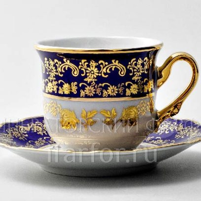 Чашка с блюдцем кофейная «Золотая роза Кобальт» 1/2