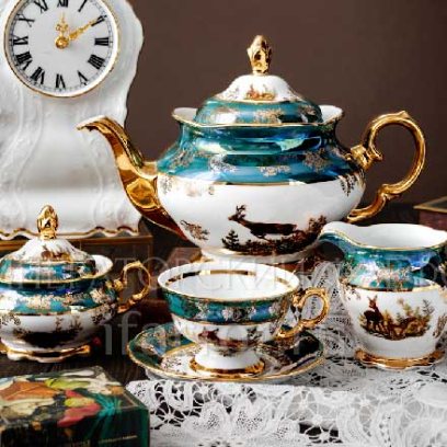 Сервиз чайный «Охота Зеленая» 6/15