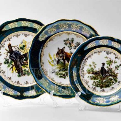 Набор тарелок столовый «Охота Зеленая» 6/18
