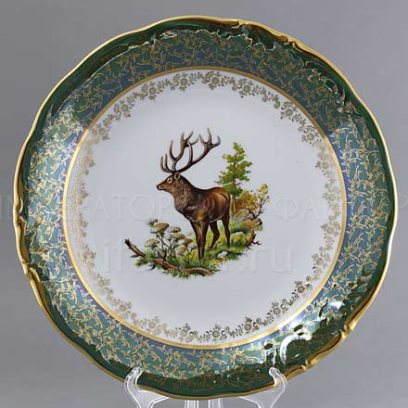 Блюдо круглое «Охота Зеленая» Форма: STERNE PORCELAN. Фарфор. 300 мм.