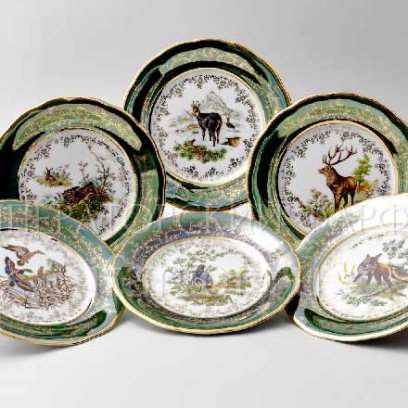 Набор тарелок столовый «Охота Зеленая» 6/6 Форма: STERNE PORCELAN. Фарфор. 190 мм.