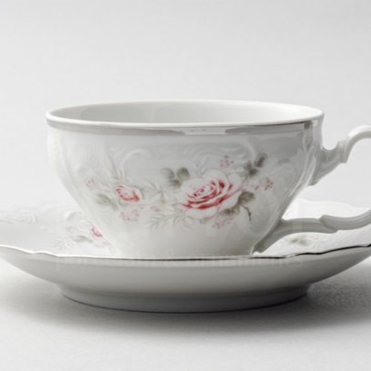 Чашка с блюдцем чайная «Бернадотт Серая роза платина» 1/2