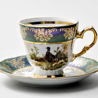 Чашка с блюдцем кофейная «Охота Зеленая» 1/2