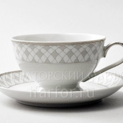 Чашка с блюдцем чайная «Серая сетка Платина» 1/2