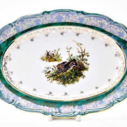Блюдо овальное «Охота зеленая. Заяц»
