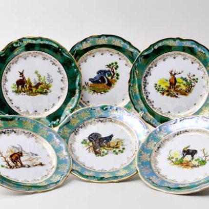 Набор тарелок столовый Охота Зеленая 6/6 Мария-Тереза