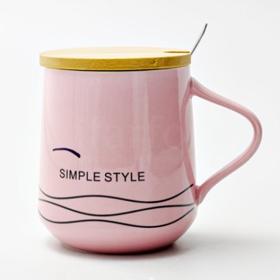 Кружка с крышкой и ложкой «SIMPLE STYLE розовая»