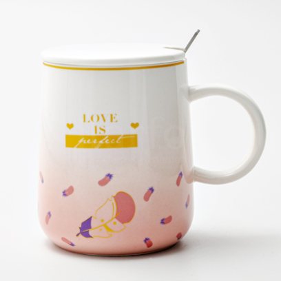 Кружка с крышкой и ложкой «Love is perfect (бело-розовая)»