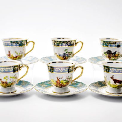 Набор чашек с блюдцами кофейный Охота Зеленая 6/12 Мария-Тереза