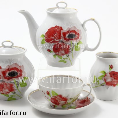 Сервиз чайный «Красные цветы» 6/15