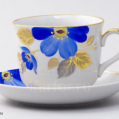Чашка с блюдцем чайная «Синий цветок» 1/2