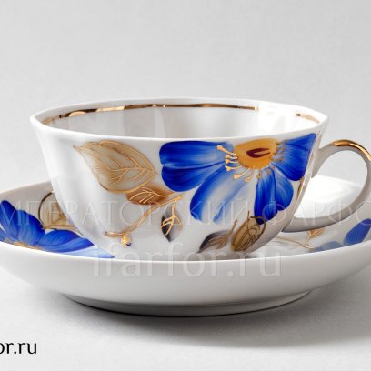 Чашка с блюдцем чайная Синий цветок 1/2 Тюльпан