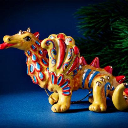 Елочная игрушка «Дракон сказочный оранжевый»