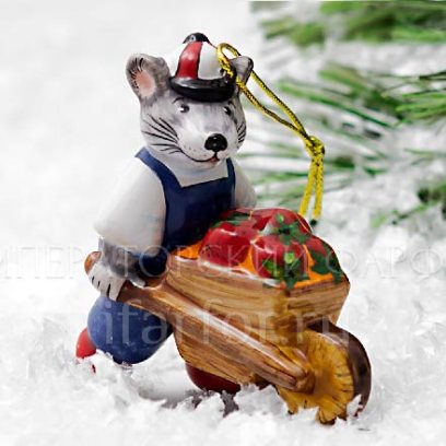 Елочная игрушка «Мышонок с тачкой»