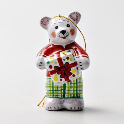 Елочная игрушка «Мишка с подарком»